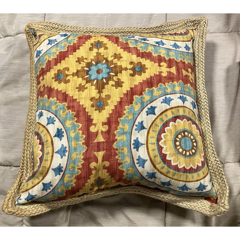 16" Paisley Coral Outdoor Square Throw Pillow Floral Farmhouse Cottage Core
